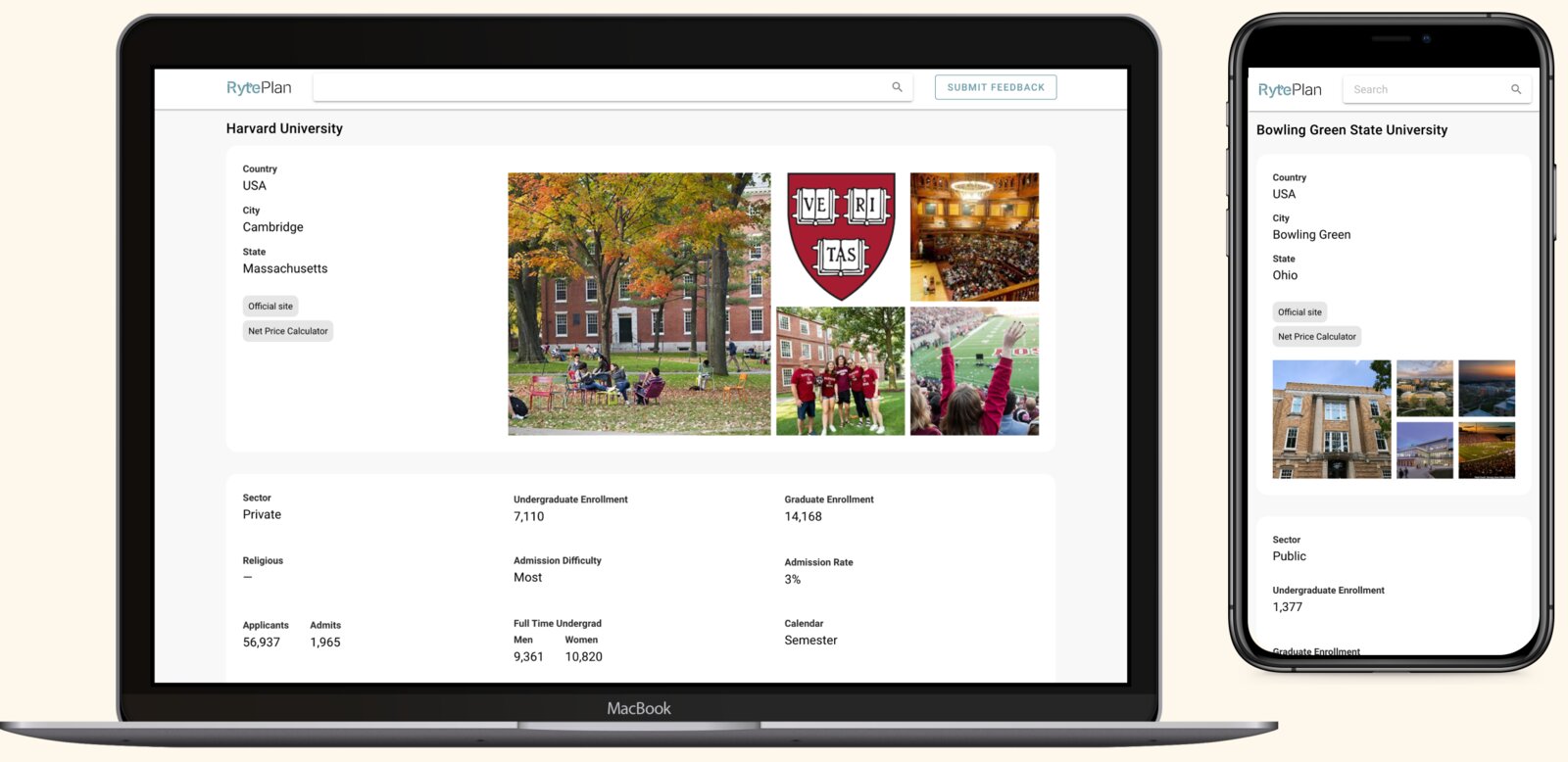 Ryteplan web application on a MacBook and iPhone